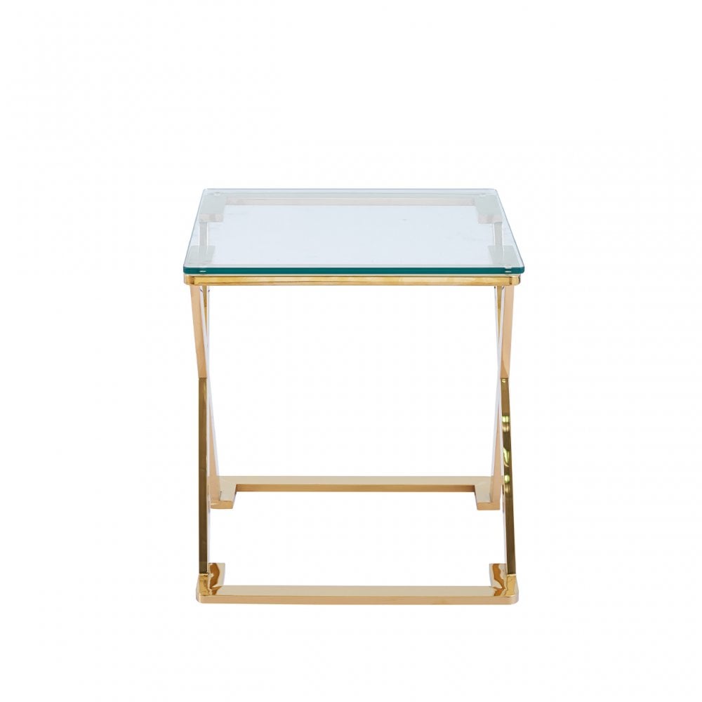 Axel Gold Metal End Table with Clear Glass-2 Parts