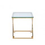 Axel Gold Metal End Table with Clear Glass-2 Parts