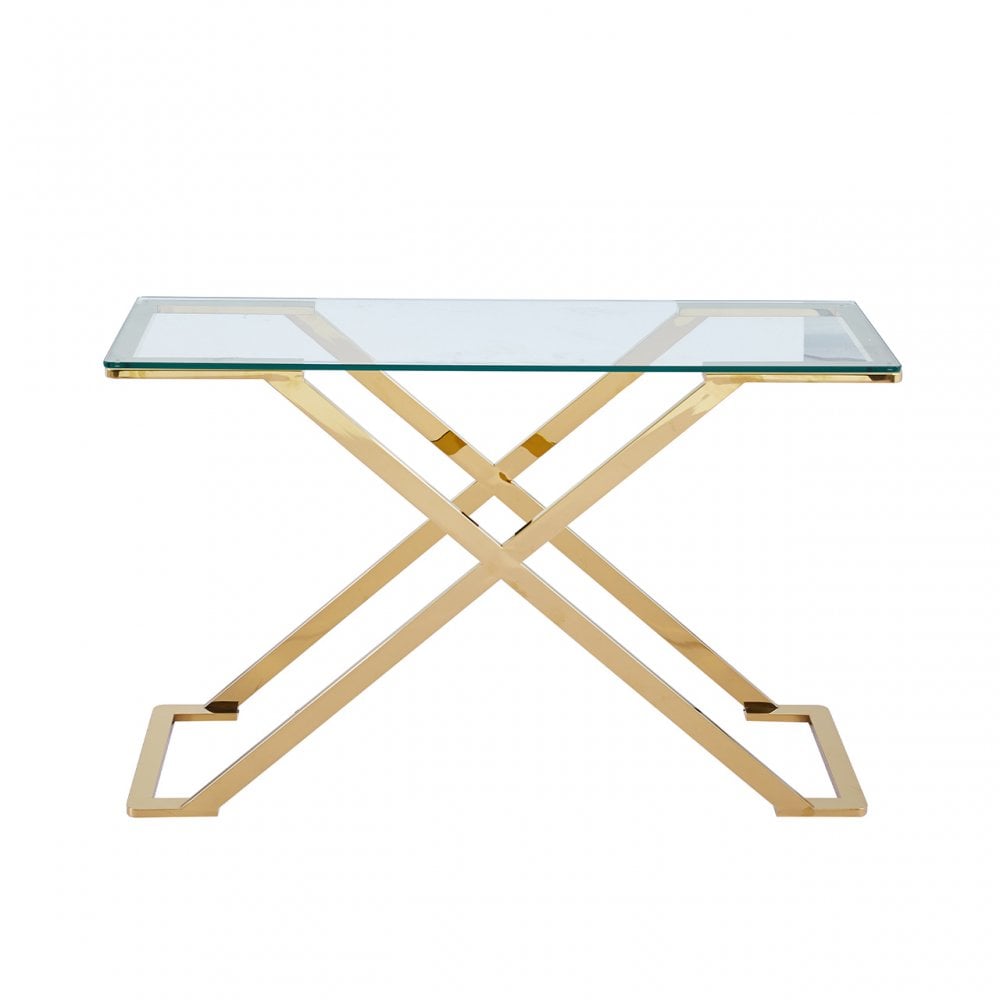 Axel Gold Metal Console Table with Clear Glass- 2 Parts