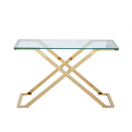 Axel Gold Metal Console Table with Clear Glass- 2 Parts