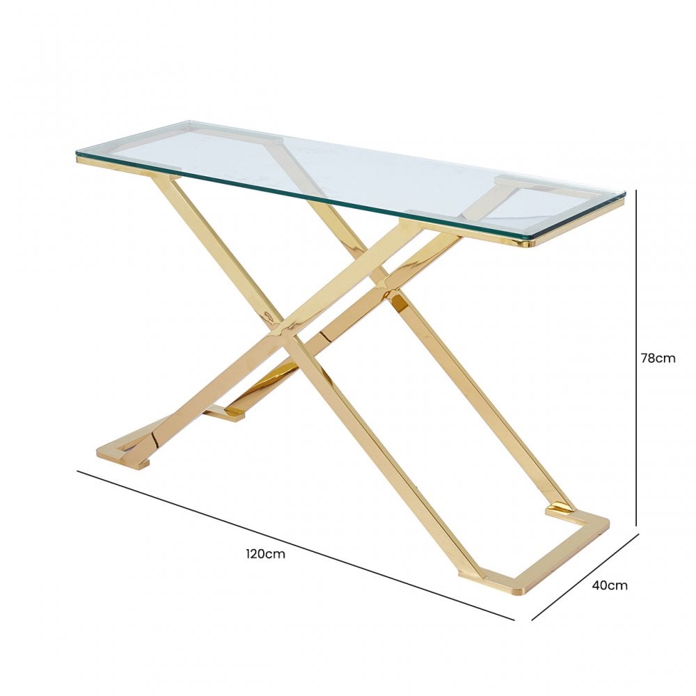 Axel Gold Metal Console Table with Clear Glass- 2 Parts