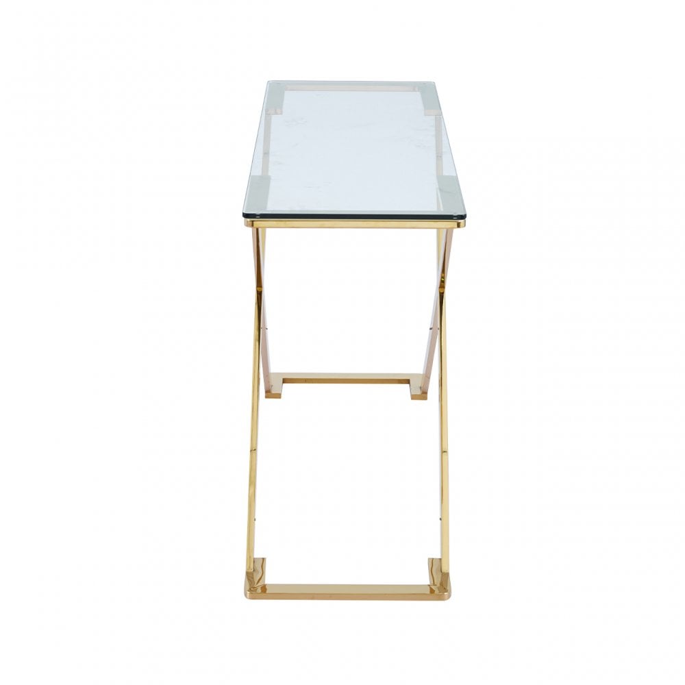 Axel Gold Metal Console Table with Clear Glass- 2 Parts