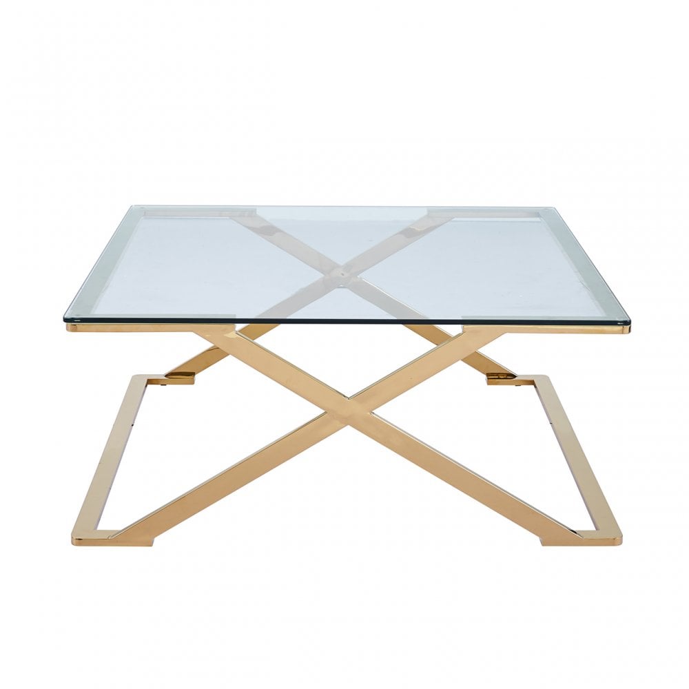 Axel Gold Metal Coffee Table with Clear Glass- 2 Parts
