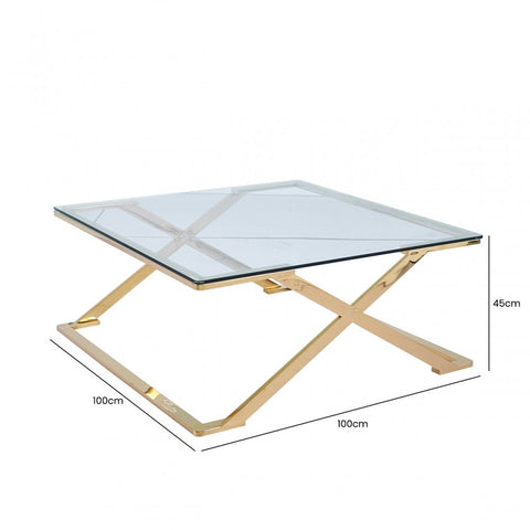 Axel Gold Metal Coffee Table with Clear Glass- 2 Parts