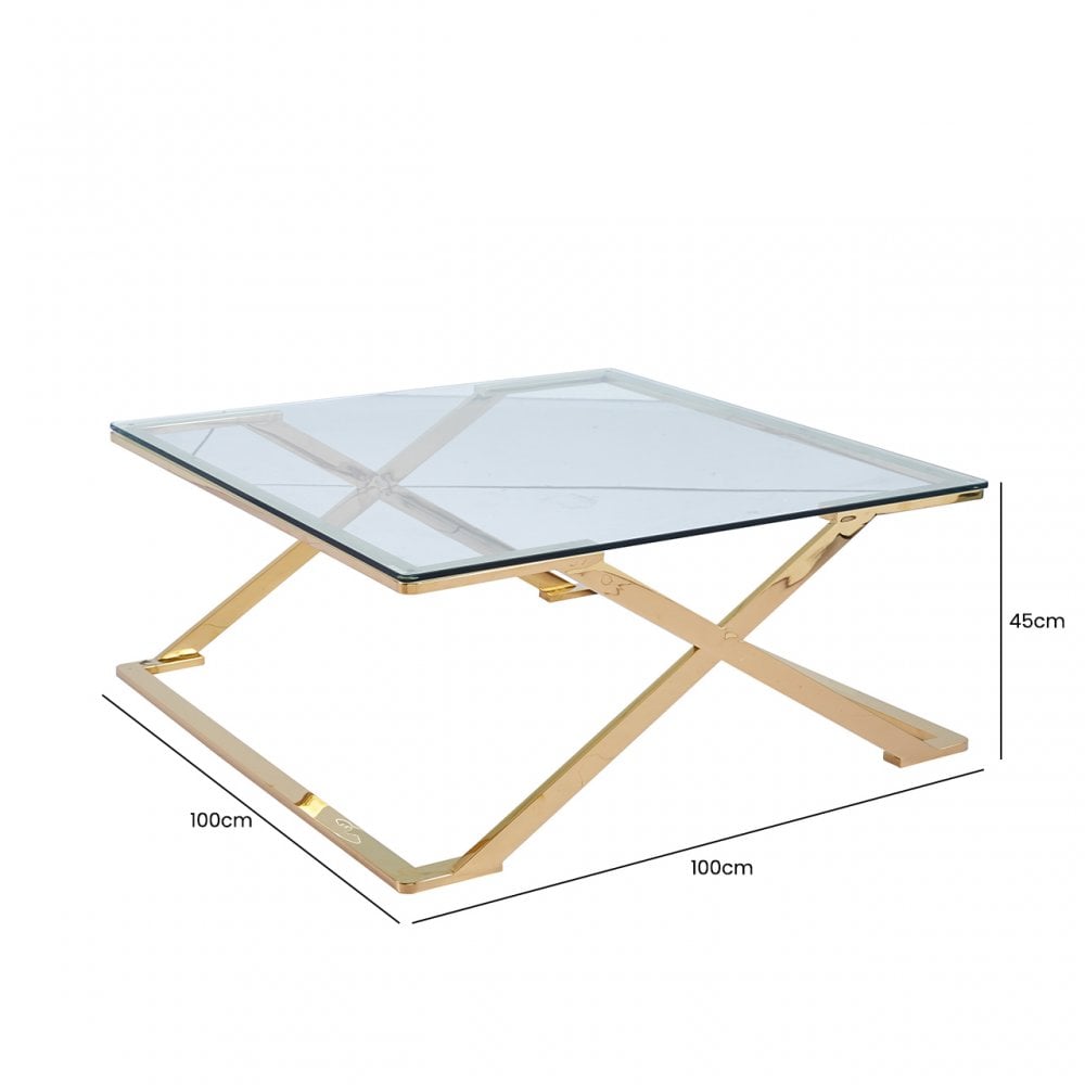 Axel Gold Metal Coffee Table with Clear Glass- 2 Parts