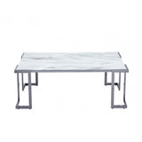 Aamari Grey Gunmetal Coffee Table with White Faux Marble Glass Top-KD