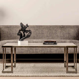 Aamari Grey Gunmetal Coffee Table with White Faux Marble Glass Top-KD