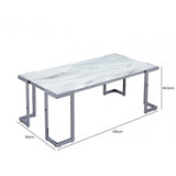 Aamari Grey Gunmetal Coffee Table with White Faux Marble Glass Top-KD