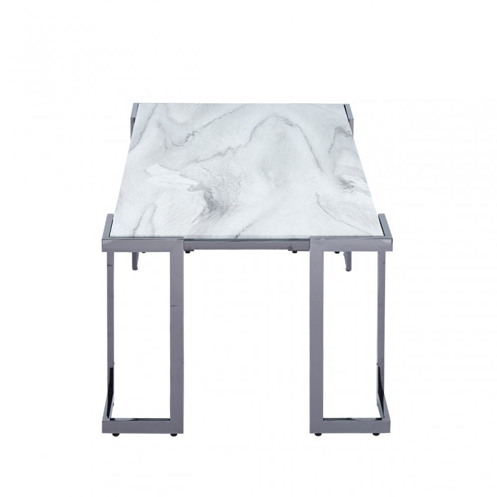 Aamari Grey Gunmetal Coffee Table with White Faux Marble Glass Top-KD