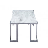 Aamari Grey Gunmetal Coffee Table with White Faux Marble Glass Top-KD