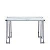 Aamari Grey Gunmetal Console Table with White Faux Marble Glass Top-KD