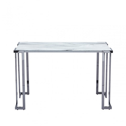 Aamari Grey Gunmetal Console Table with White Faux Marble Glass Top-KD