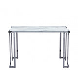 Aamari Grey Gunmetal Console Table with White Faux Marble Glass Top-KD