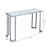 Aamari Grey Gunmetal Console Table with White Faux Marble Glass Top-KD