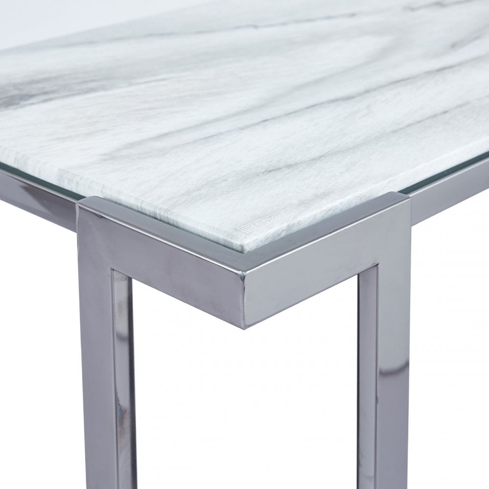 Aamari Grey Gunmetal Console Table with White Faux Marble Glass Top-KD