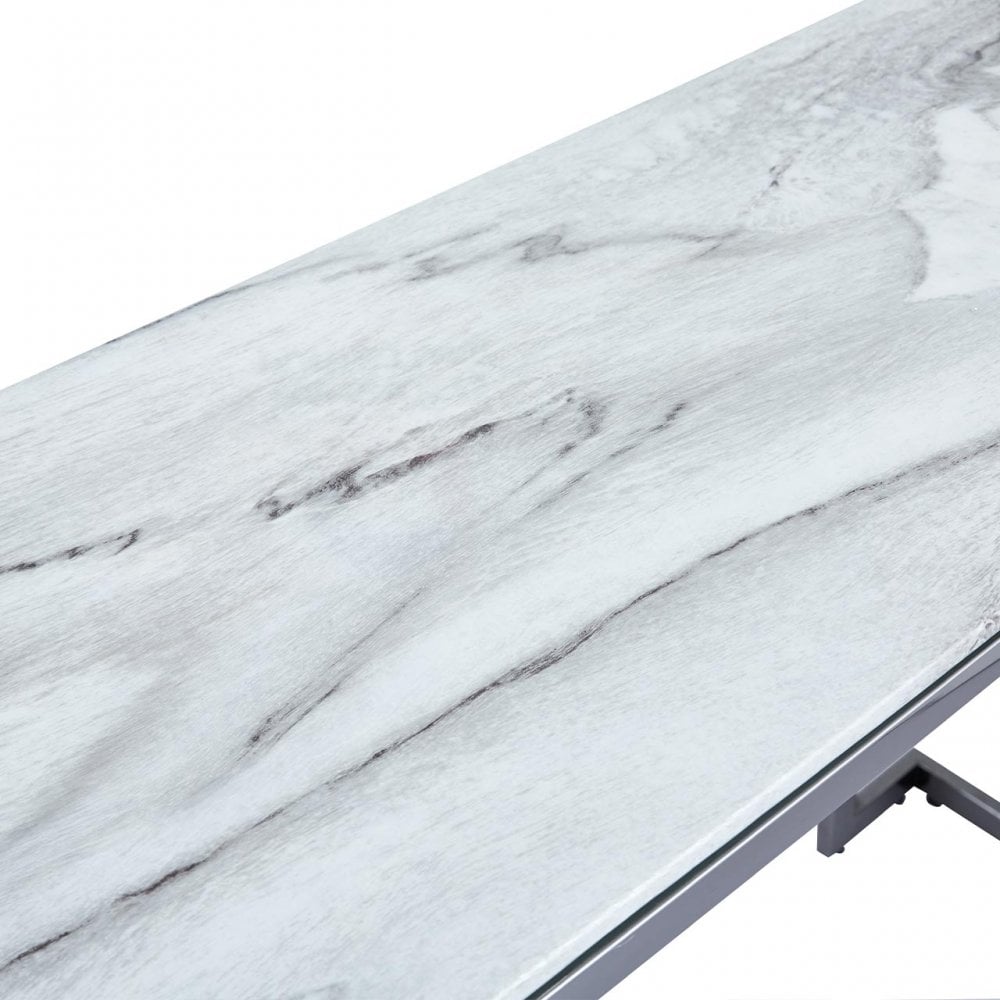 Aamari Grey Gunmetal Console Table with White Faux Marble Glass Top-KD
