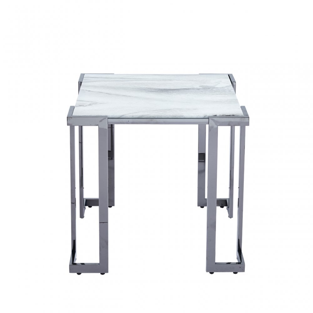 Aamari Grey Gunmetal End Table with White Faux Marble Glass Top-KD