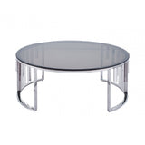 Owen Round Chrome Metal Coffee Table with Smoke Glass Top-2 Parts