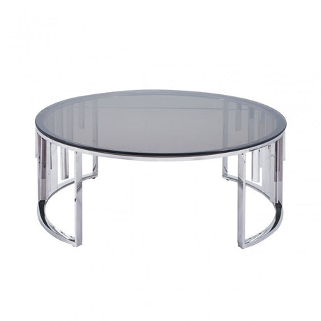 Owen Round Chrome Metal Coffee Table with Smoke Glass Top-2 Parts