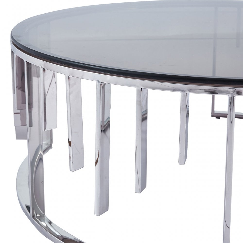 Owen Round Chrome Metal Coffee Table with Smoke Glass Top-2 Parts