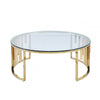 Owen Round Gold Metal Coffee Table with Clear Glass Top-2 Parts