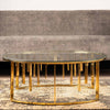 Owen Round Gold Metal Coffee Table with Clear Glass Top-2 Parts