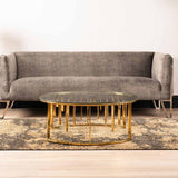 Owen Round Gold Metal Coffee Table with Clear Glass Top-2 Parts