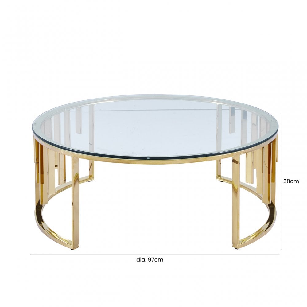 Owen Round Gold Metal Coffee Table with Clear Glass Top-2 Parts