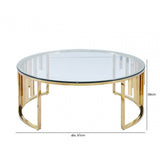 Owen Round Gold Metal Coffee Table with Clear Glass Top-2 Parts