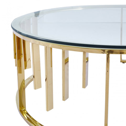 Owen Round Gold Metal Coffee Table with Clear Glass Top-2 Parts