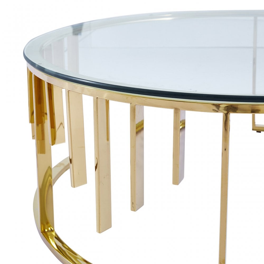 Owen Round Gold Metal Coffee Table with Clear Glass Top-2 Parts