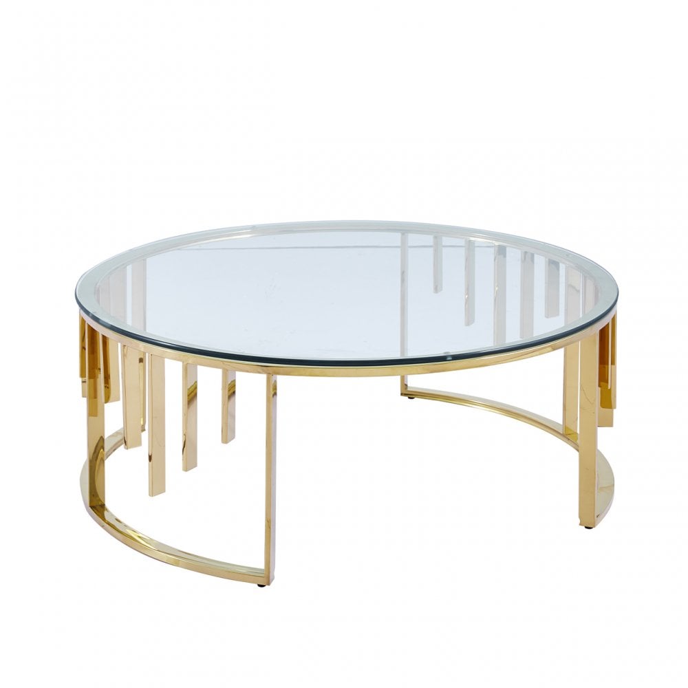 Owen Round Gold Metal Coffee Table with Clear Glass Top-2 Parts