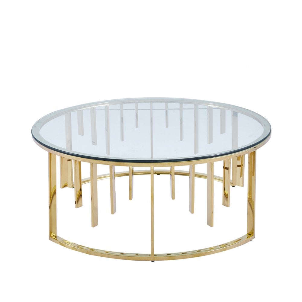 Owen Round Gold Metal Coffee Table with Clear Glass Top-2 Parts