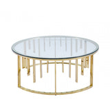 Owen Round Gold Metal Coffee Table with Clear Glass Top-2 Parts