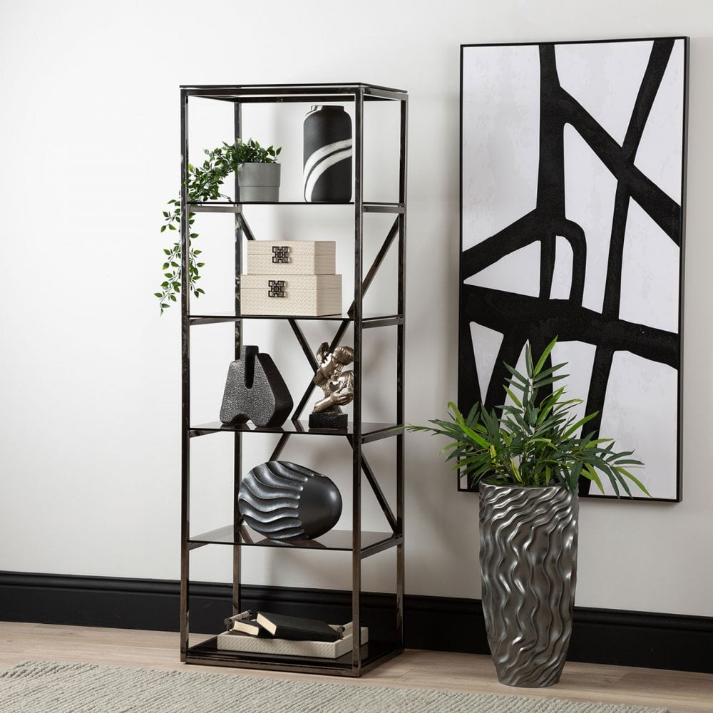 Axel 5-Tier Grey Gunmetal with Smoke Glass Display Unit - 2 Parts