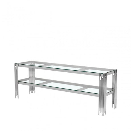 Cohen Chrome Steel Tubes Entertainment Unit with Clear Glass Shelves