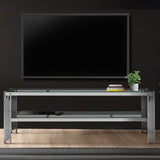 Cohen Chrome Steel Tubes Entertainment Unit with Clear Glass Shelves
