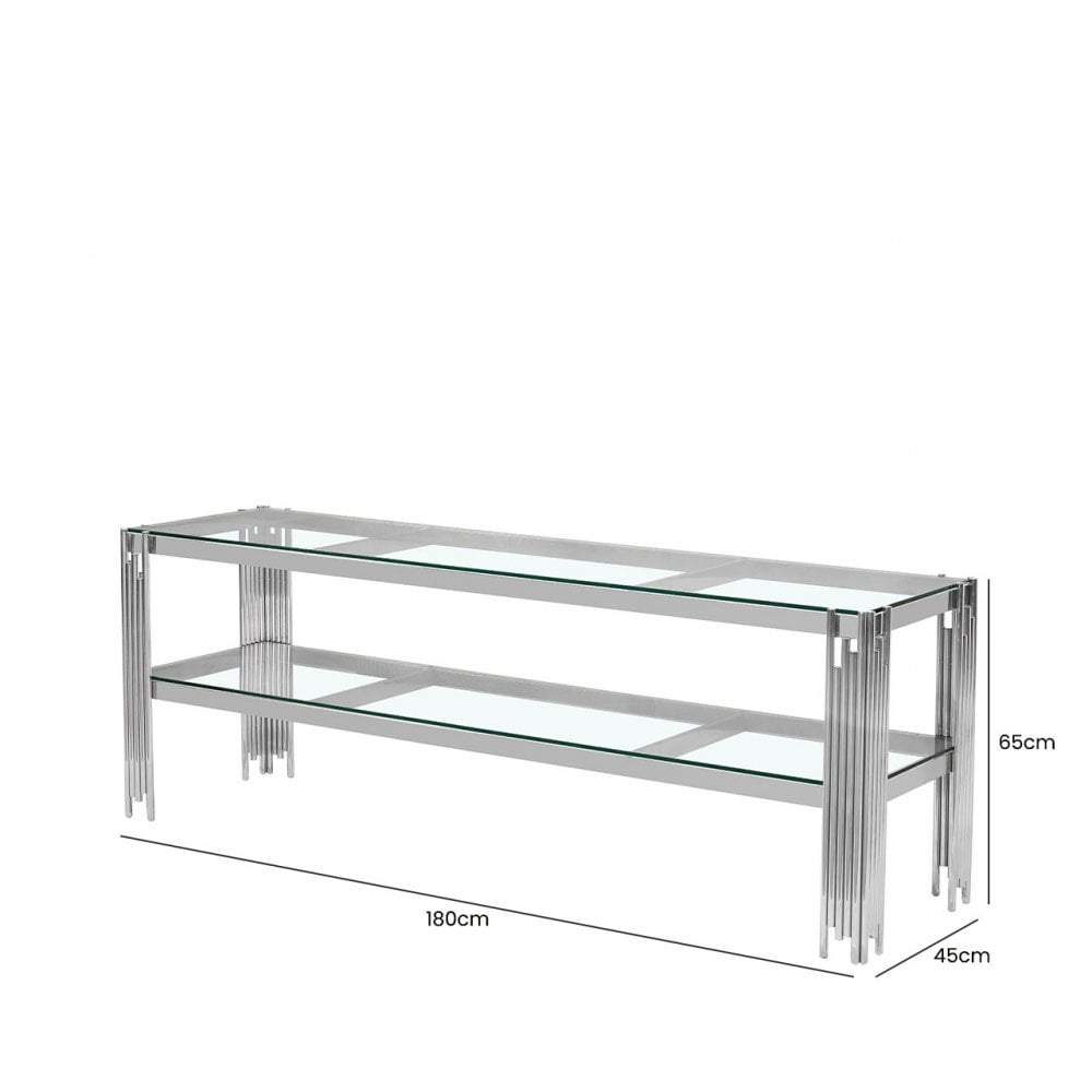 Cohen Chrome Steel Tubes Entertainment Unit with Clear Glass Shelves