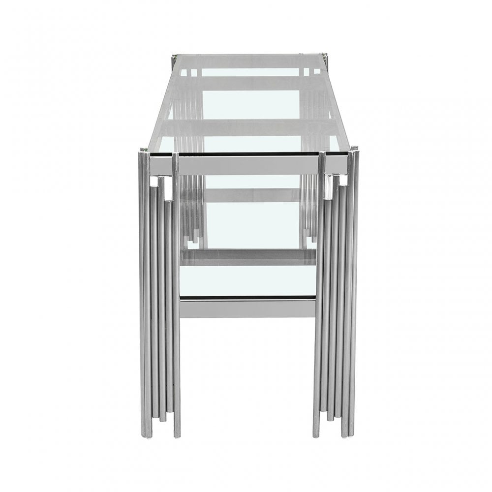 Cohen Chrome Steel Tubes Entertainment Unit with Clear Glass Shelves