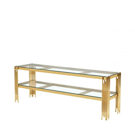 Cohen Gold Steel Tubes Entertainment Unit with Clear Glass Shelves