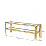 Cohen Gold Steel Tubes Entertainment Unit with Clear Glass Shelves