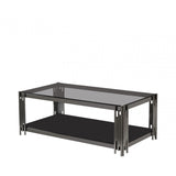 Cohen Black Gunmetal Steel Tubes and Smoke Glass Top Coffee Table - Black Bottom Glass