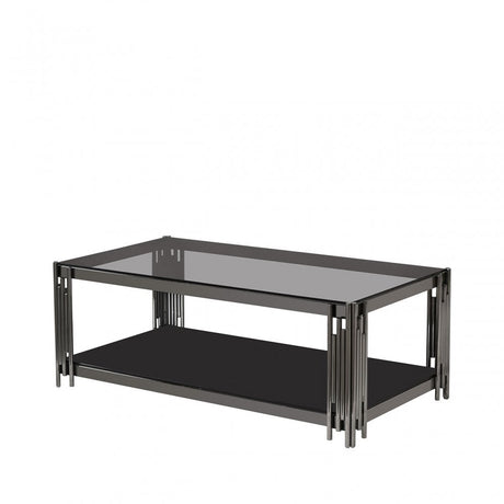 Cohen Black Gunmetal Steel Tubes and Smoke Glass Top Coffee Table - Black Bottom Glass
