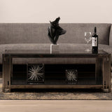 Cohen Black Gunmetal Steel Tubes and Smoke Glass Top Coffee Table - Black Bottom Glass