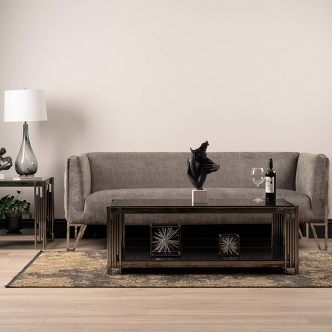 Cohen Black Gunmetal Steel Tubes and Smoke Glass Top Coffee Table - Black Bottom Glass