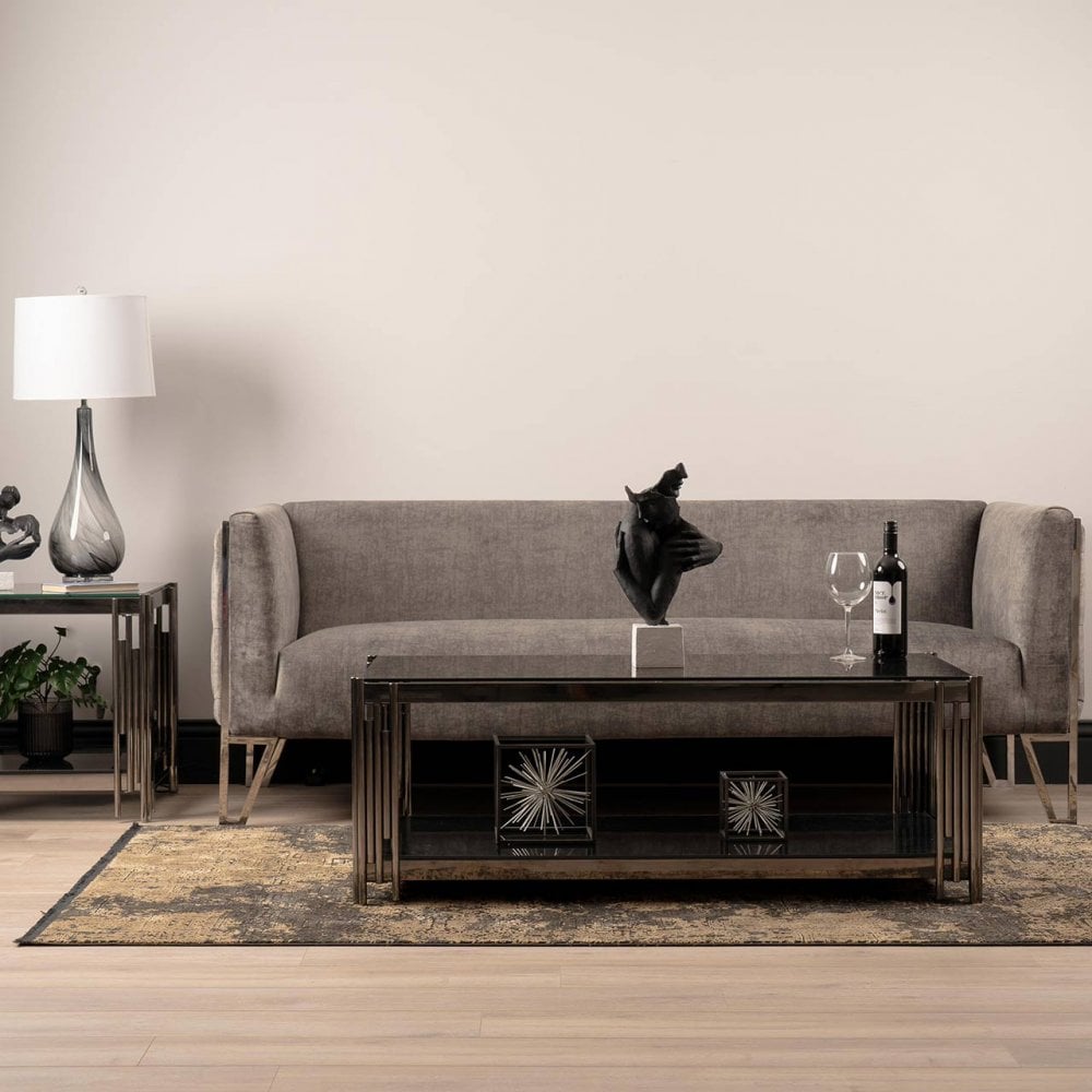 Cohen Black Gunmetal Steel Tubes and Smoke Glass Top Coffee Table - Black Bottom Glass