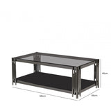 Cohen Black Gunmetal Steel Tubes and Smoke Glass Top Coffee Table - Black Bottom Glass