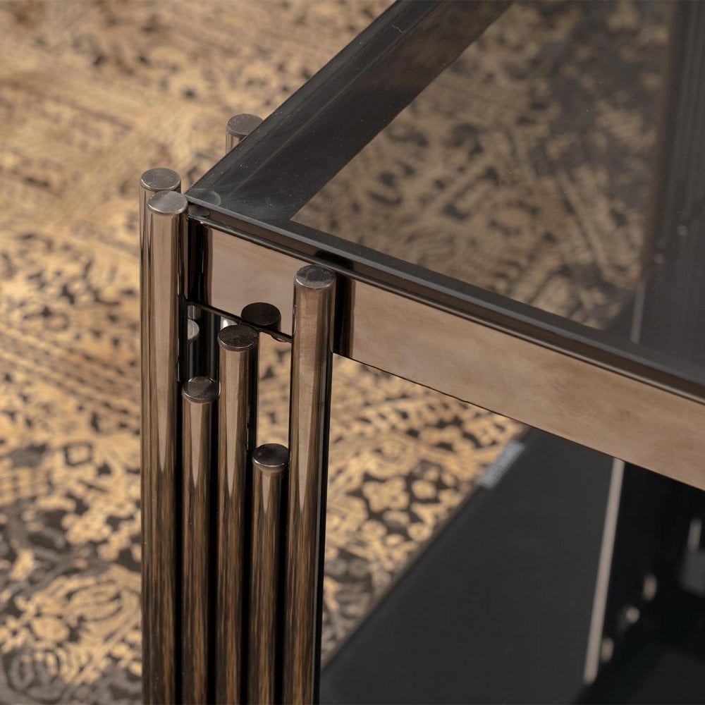 Cohen Black Gunmetal Steel Tubes and Smoke Glass Top Coffee Table - Black Bottom Glass