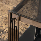 Cohen Black Gunmetal Steel Tubes and Smoke Glass Top Coffee Table - Black Bottom Glass