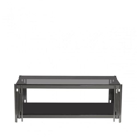 Cohen Black Gunmetal Steel Tubes and Smoke Glass Top Coffee Table - Black Bottom Glass